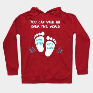 Red One step at a time Footprint Typography Hoodie